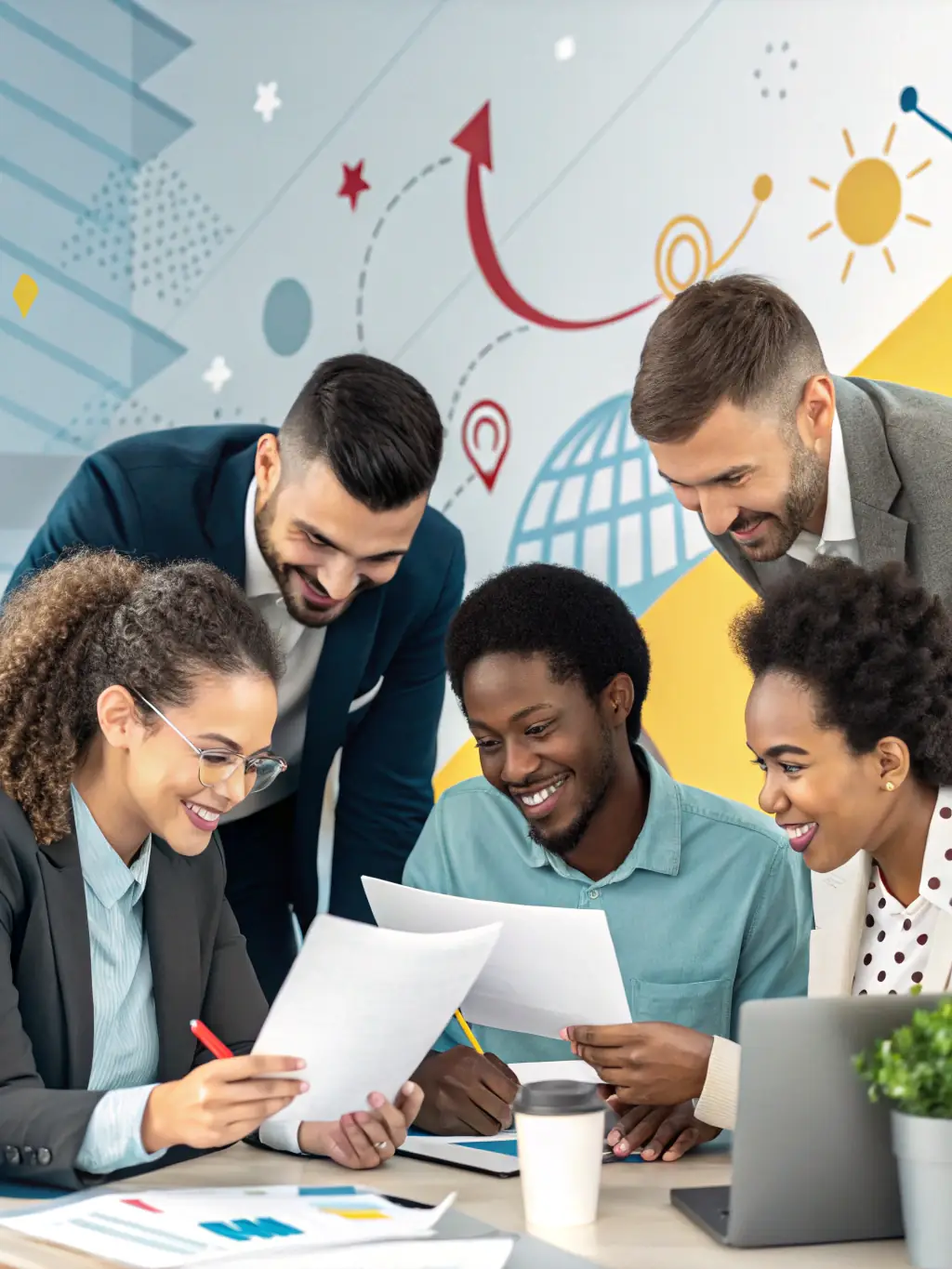 A diverse group of lawyers collaborating in a modern office, representing Justice United's network of legal professionals.